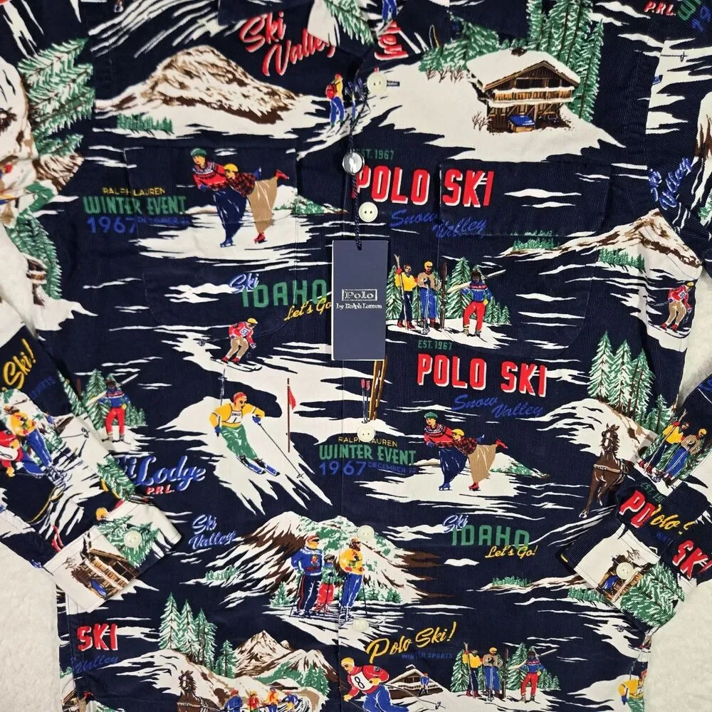 Polo Ralph Lauren Mens Small Corduroy 1967‎ Ski Christmas Shirt Hi Tech Snow S